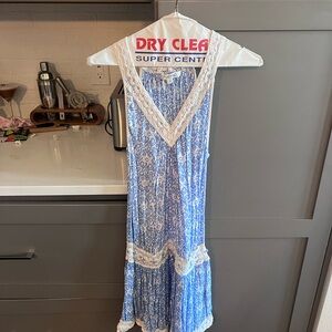 Free People Blue and White Crochet-Trim Maxi Swim Coverup